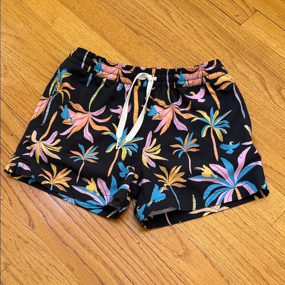 chubbies Black Swim Shorts with Bright Tropical Accents